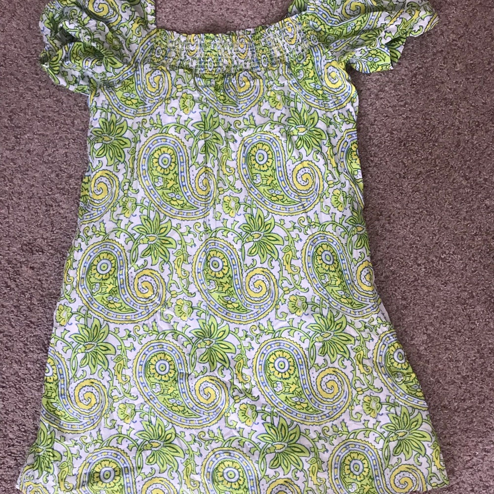 J. Crew Green Paisley Off-Shoulder Dress